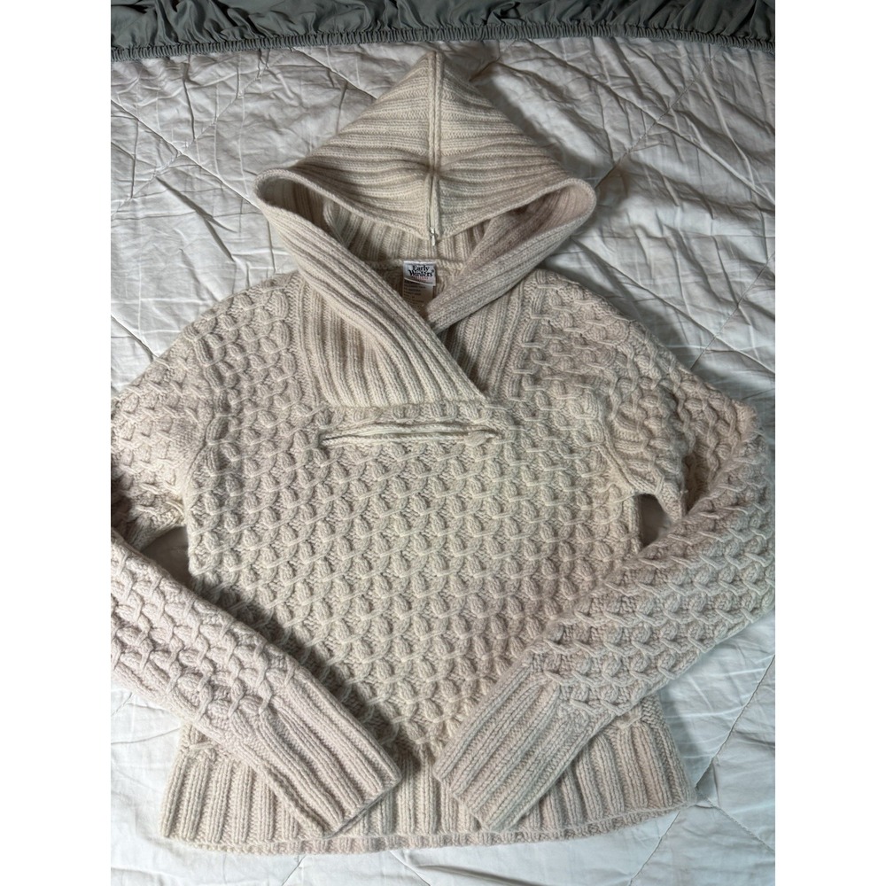 Early Winters Portland Wool Blend Sweater Women's M Cable Knit Beige Rabbit Hair
